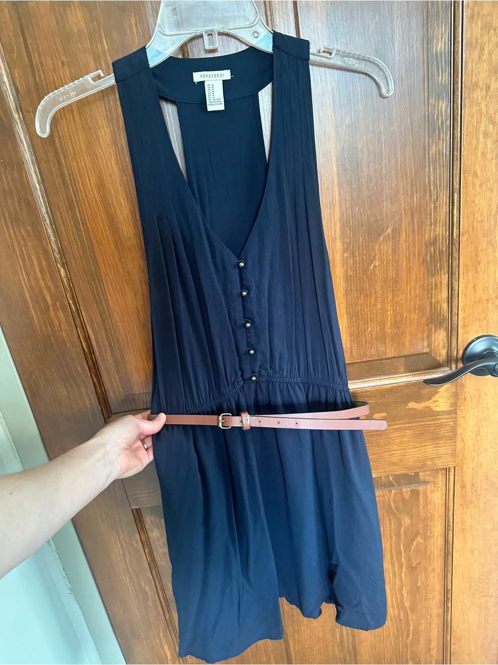 Forever 21 Navy Sleeveless V-Neck Mini Dress with Brown Belt